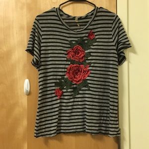 LF Emma & Sam Striped Top with Rose Embroidery